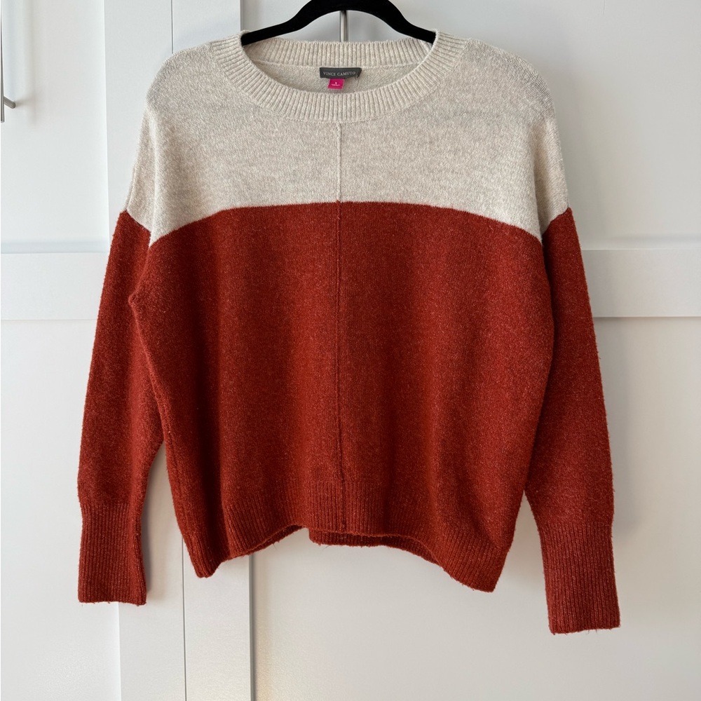 Vince Camuto Cream and Orange Crew Neck Sweater